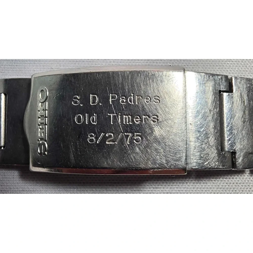 Vintage Seiko Bell-Matic Automatic Blue Alarm Watch Running - SD Padres Engraved